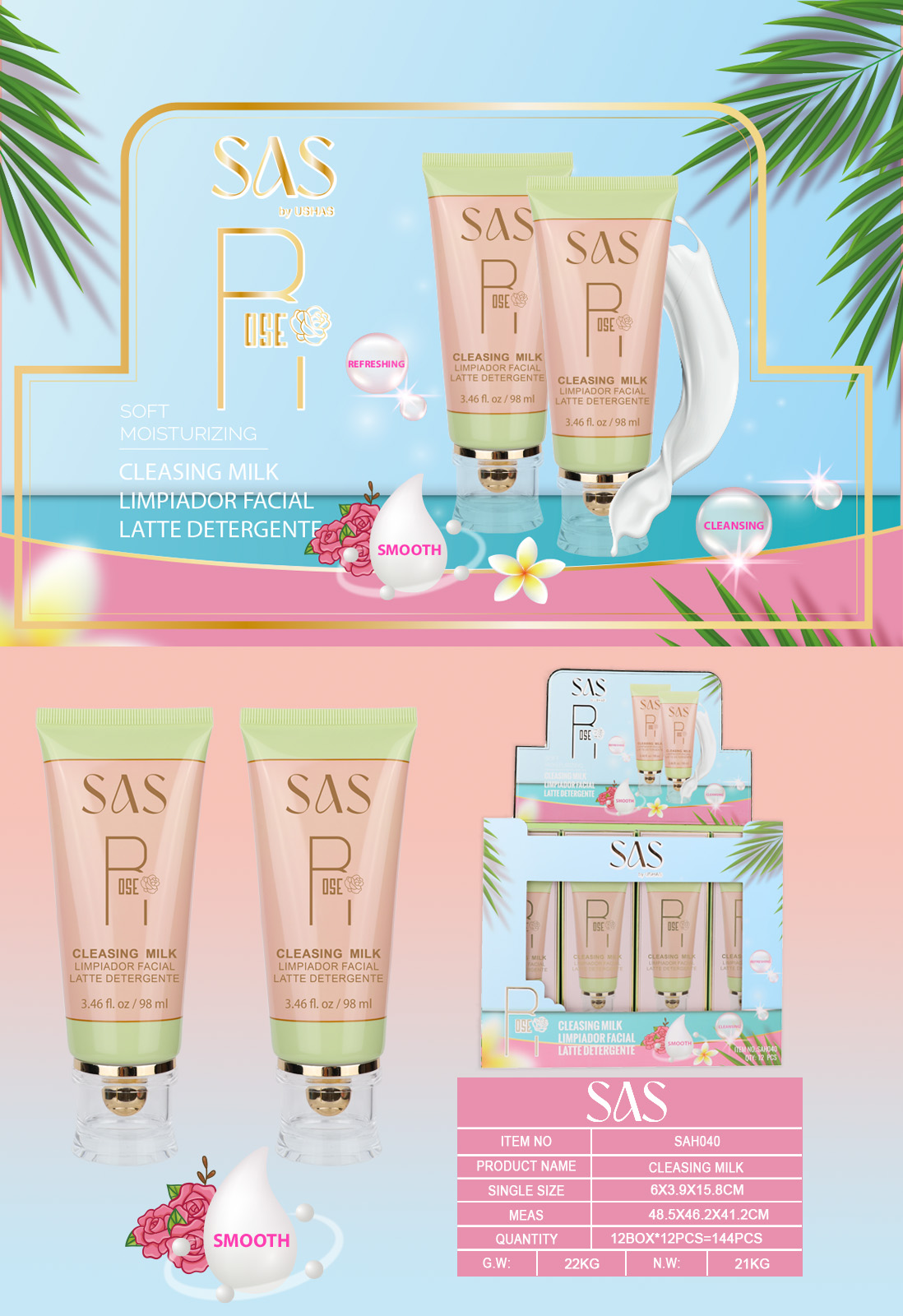 Sas - Limpiador Facial de Rose 12 Unidades SAH042