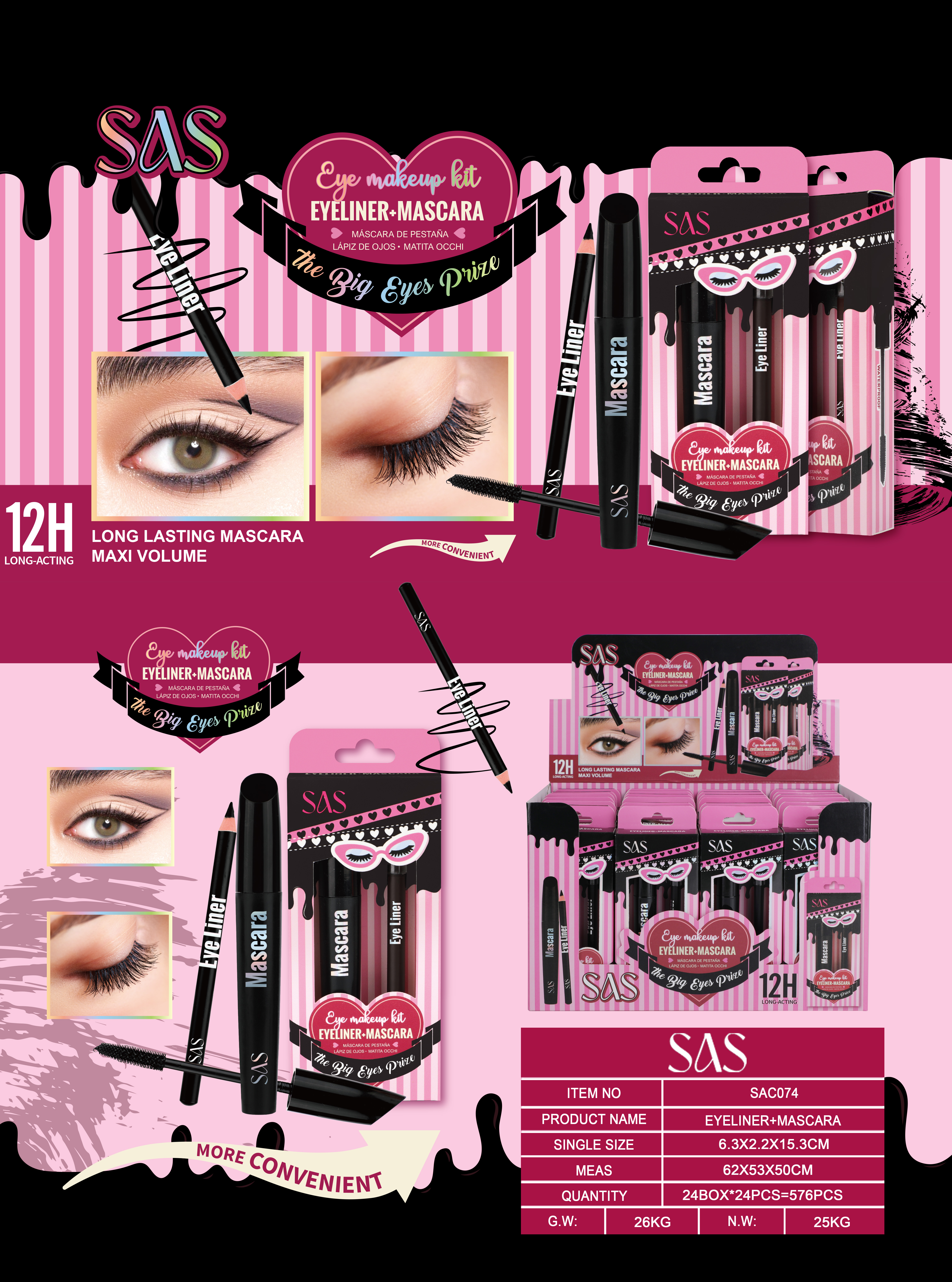 Sas - Duo Mascara de Pestañas &amp; Delineador 24 Unidades SAC074