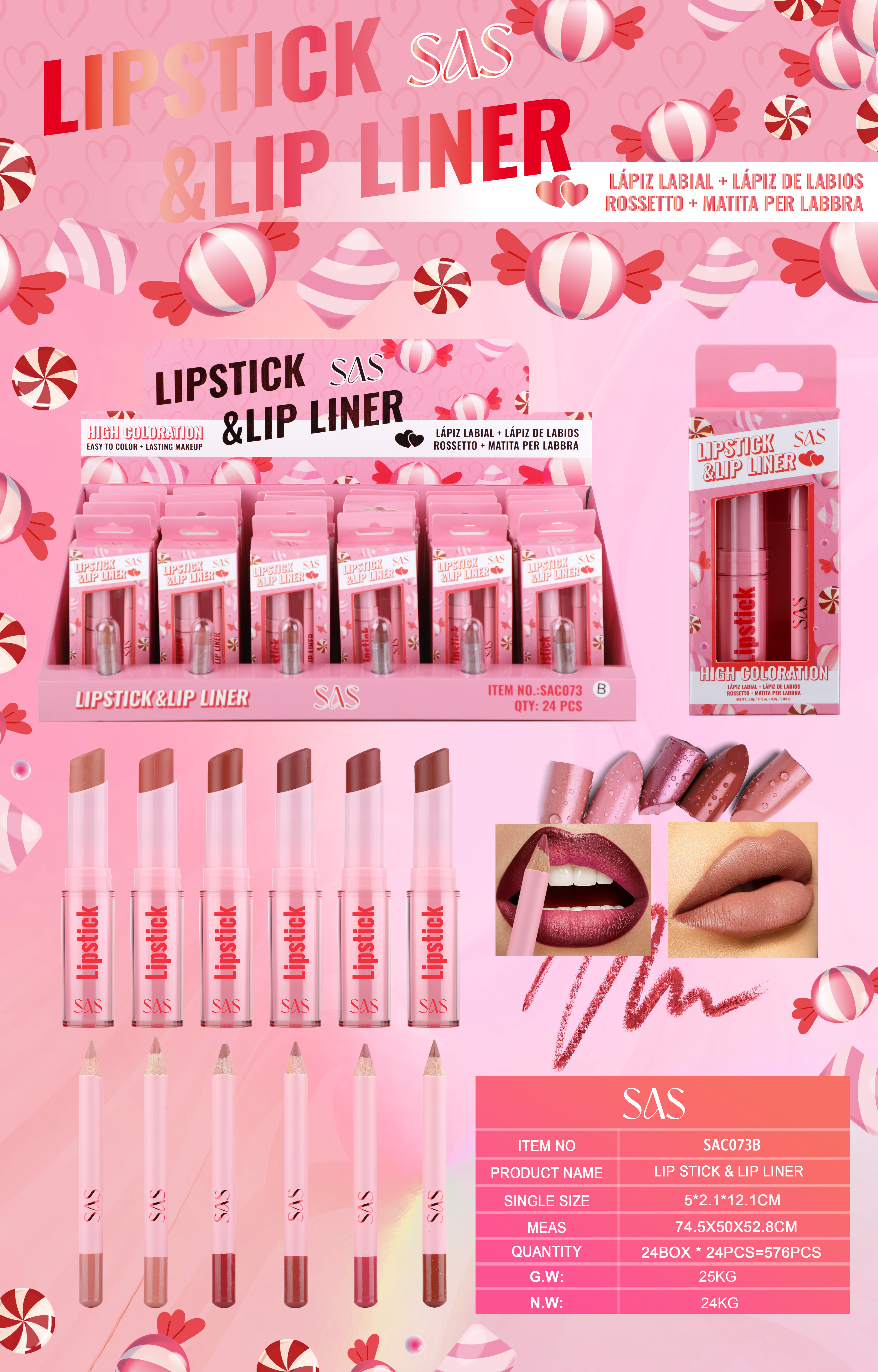 Sas - Duo Delineador &amp; Labial 24 Unidades SAC073B