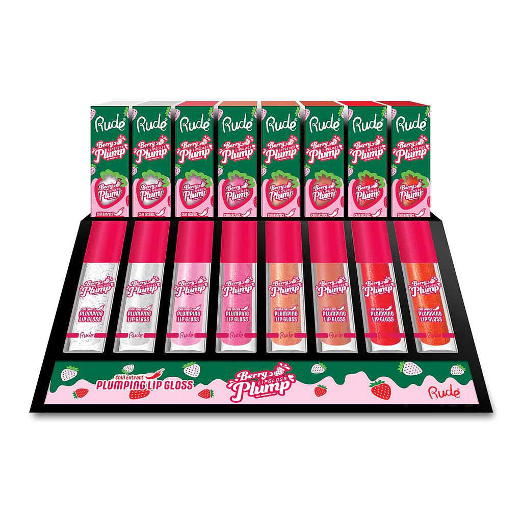 Rude - Berry Plump Plumping Lip Gloss 96 Unidades + TESTER