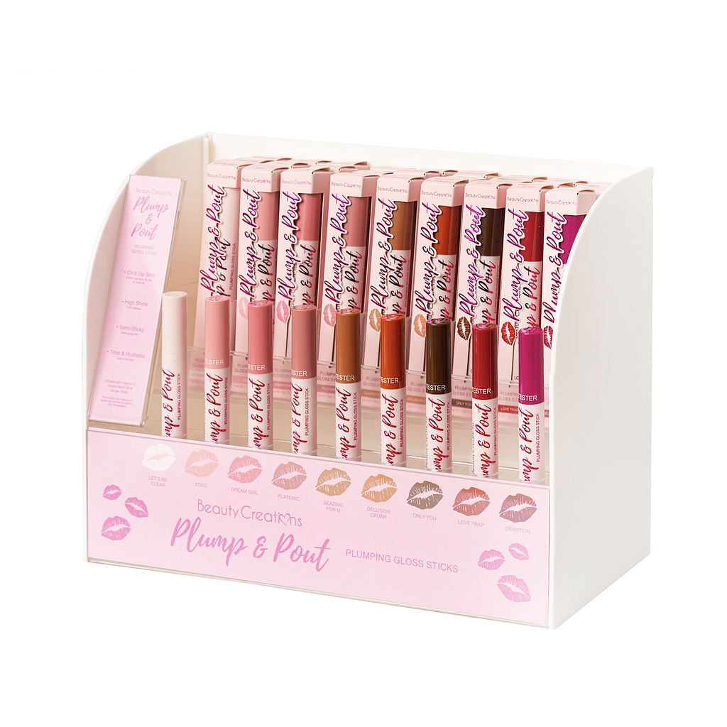 Beauty Creations - Plump &amp; Pout Gloss Display 54 Unidades + TESTER